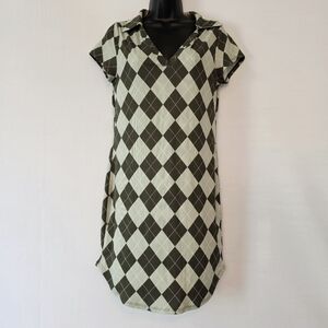 No Boundaries Junior Polo Dress Collar Short Sleeves Bodycon Checkered Argyle